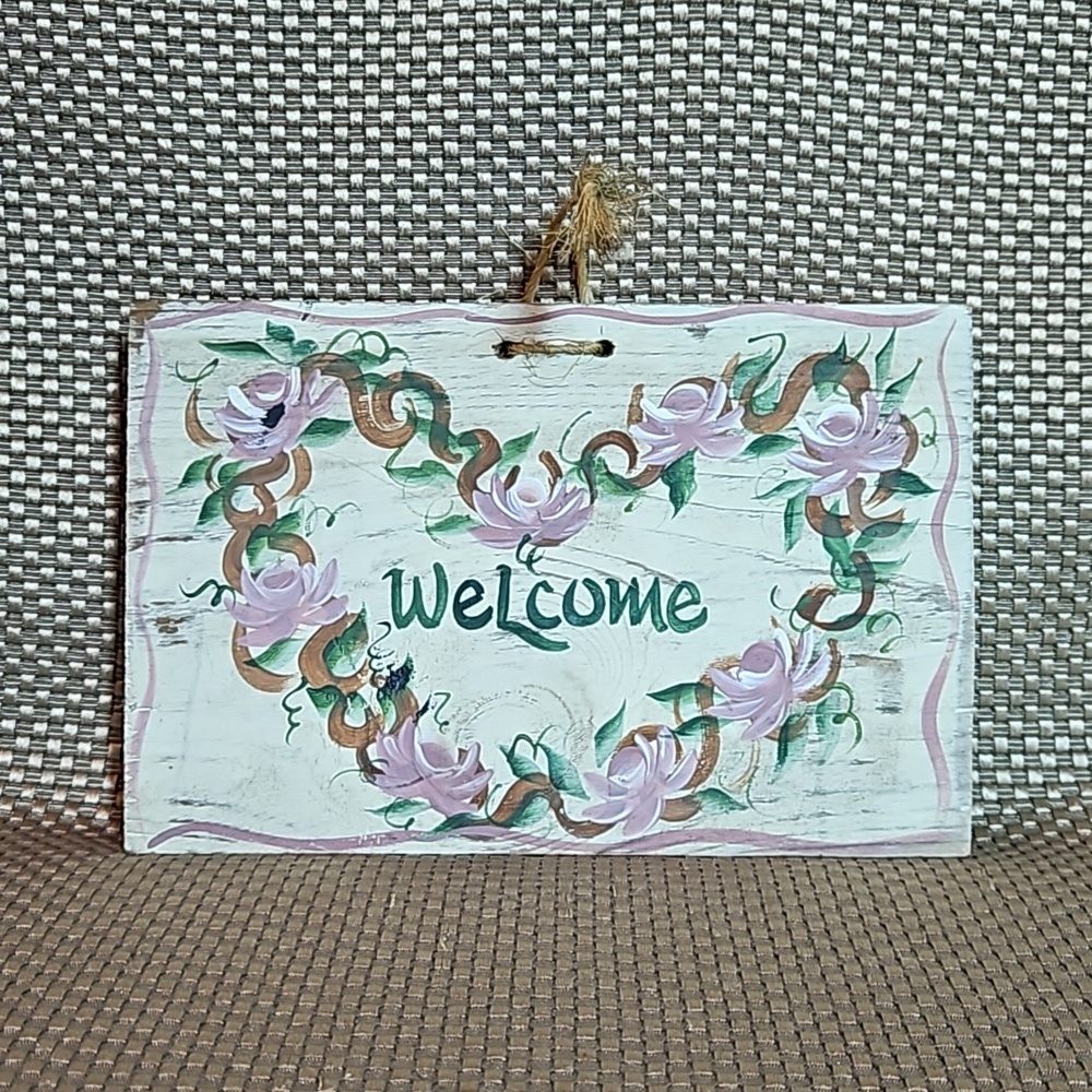 Vintage Welcome Sign Hand-painted PA Dutch Wood Weathered